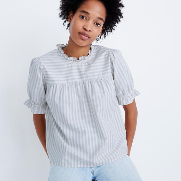 MADEWELL Ruffle-Neck Keyhole Top in Stripe - Picture 9 of 12
